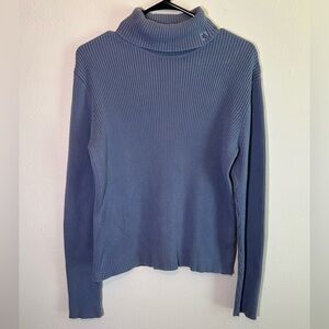 Lauren Ralph Lauren Blue Turtleneck Sweater Sz L Rib Cotton VTG Logo Y2K Pastel